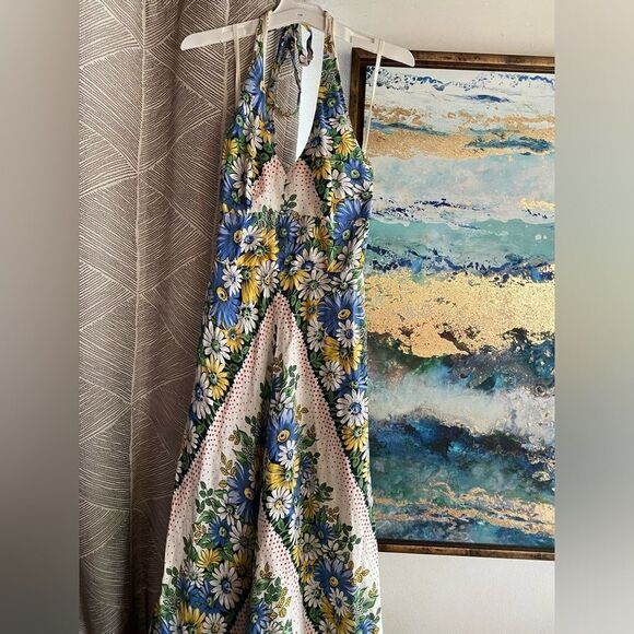 Anthropologie Dress Sonaya Daisys Floral Halter Maxi Linen Size 0 - Picture 11 of 13